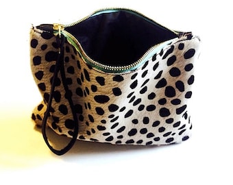 DOTTY Real leather clutch. Hair on hide clutch. Real leather clutch. Animal print clutch.