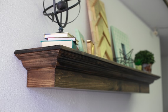 Wood Wall Shelf Dark Stained Floating Display Shelf or