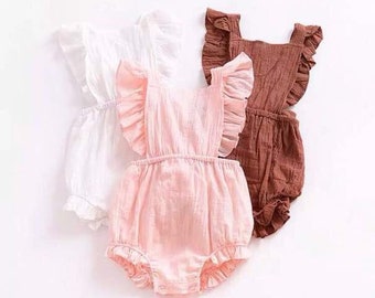 Lightweight crossed back frilled romper
