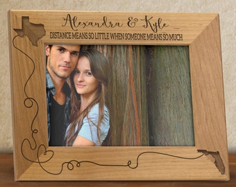 Two States Frame Personalized for Long Distance Couple, Distance Means so little Photo frame, engraved wood frame, picture frames FR0103