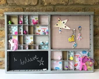 Vintage French letterpress tray printers tray upcycled rainbows and unicorns