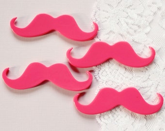 4 Pcs Big Hot Pink Mustache Cabochons - 68x25mm