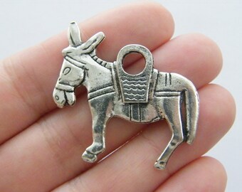 4 Donkey charms antique silver tone A9