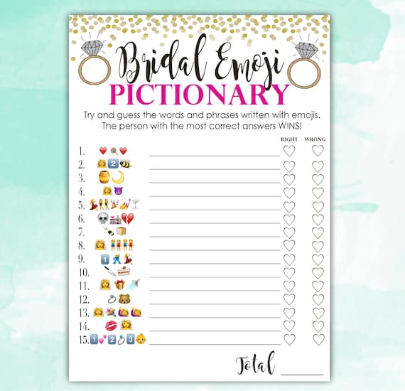 bridal shower game pictionary emoji pictionary hot pink