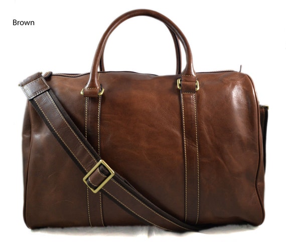 Brown duffle bag leather small duffel genuine leather travel