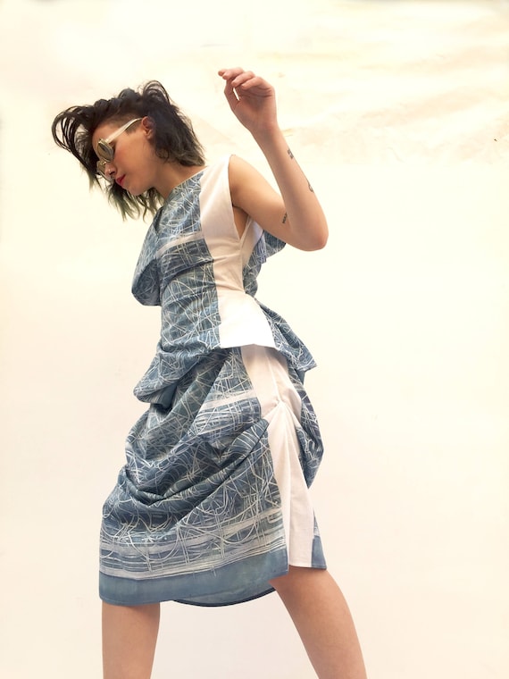 Draped Graffiti Printed LOLA DARLING Dress Wearable Art Work PANTOGRAFFITI by Adolfo Lugli Italian Artist Unique with Signature Certificate