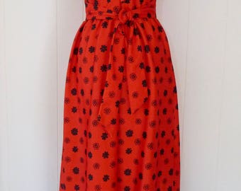 70's Gradient Daisy Print Mod Maxi Dress Full Length Floral Red Black Graphic Yves Jennet Dress S M