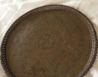 Vintage Brass Tray 15In