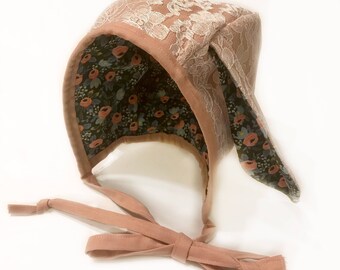 Linen & Lace Bunny Bonnet, Easter Bonnet, Baby Bonnet