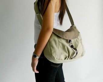 Cross body bag,Brown tone messenger bag, diaper bag, shoulder bag, Gift for her ,Canvas School bag / no.103 CLAIRE