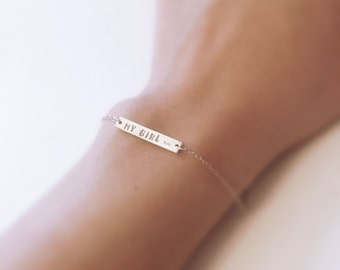 You Are (bracelet) - Dainty sterling silver bar bracelet with your personalized word