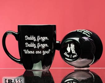 Daddy finger, Daddy finger, Where are you? black coffee mug - nursery rhyme - Here I am - gift for new dad - mommy finger song - Dad's Day