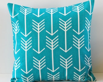 Medium Blue Pillow Cover- Medium Blue with White Arrows Decorative Couch Pillow 16x16- Ready to Ship