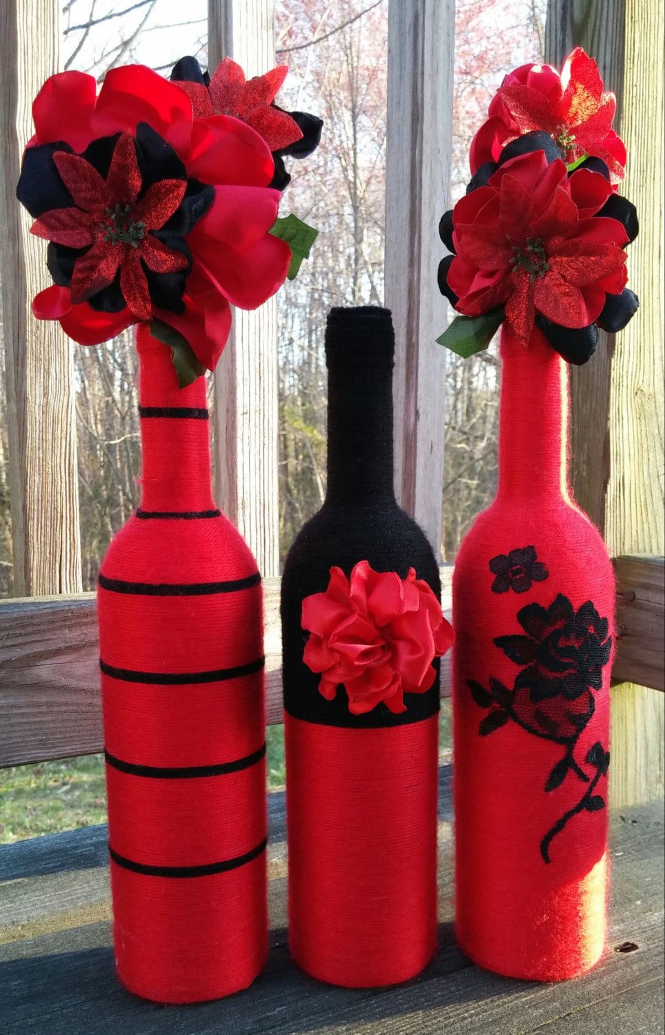 Yarn bottles Red Vase Set Flower Vases Centerpieces Home