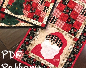 Santa Quilt Pattern, Christmas Table Runner Pattern, Mug Rug Pattern, Christmas Quilt Pattern, Christmas Sewing Pattern, PDF Quilt Pattern