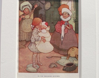 ORIGINAL print (Illustration) by Mabel Lucie Attwell. 'Alice in Wonderland' c.1918.