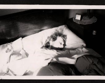 Vintage Snapshot Photo Sunshine on Face of Woman Sleeping in Bed Good Morning Sunshine 1940's, Original Found Photo, Vernacular Photography
