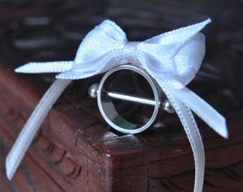 Silver Babydoll Nipple piercing Heavenly White Bow Medium size.