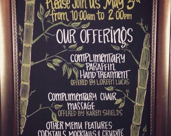 Custom Spa Menu Business Chalkboard with Custom Bamboo Zen Design