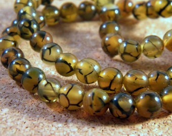 AG100 6 mm dragon vein agate 10 beads