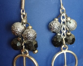Handmade Black and Silver Peace Dangle Earrings