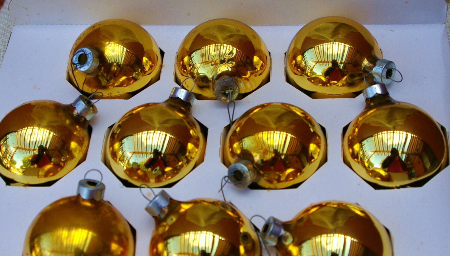 Vintage Gold glass Ball Christmas Ornaments Set of 10