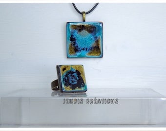 Pendant and turquoise and gold ring set