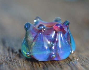 NEW DESIGN - Unique Silver Glass Handmade Lampwork Glass European Charm Bead - SRA - Fits all charm bracelets - Silver Core Options
