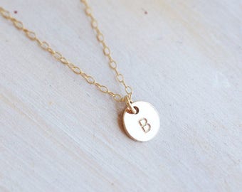 Tiny 14k Gold Filled Hand Stamped Initial Necklace