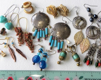 Vintage colorful earring lot, 13 pairs vintage earring lot, beaded earring lot, southwest earrings lot, estate earring lot, hook earring lot