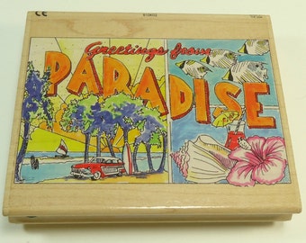 Greetings From Paradise Wood Mounted Rubber Stamp by All Night Media
