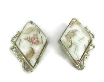 1950s Diamond Shaped Confetti Lucite Earrings Marked PAM
