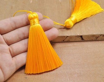 2pcs Yellow silk tassel,82mm large tassels,hand made silk tassel,Necklace Tassel,jewelry tassels,thread tassel, Boho Tassels,Pillow Tassels