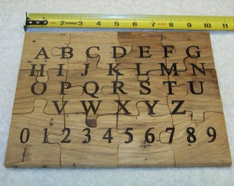 Hickory Wooden Puzzle With Alphabet And 0- 9 Numbered