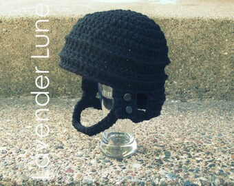 PDF CROCHET PATTERN: The Hockey Helmet, Photo Prop. Earflap Hat