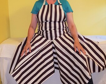 Pottery Apron Split Leg Panel Purple Cream Stripe Basic