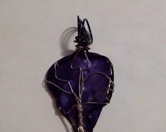 wire wrapped purple guitar pick pendant