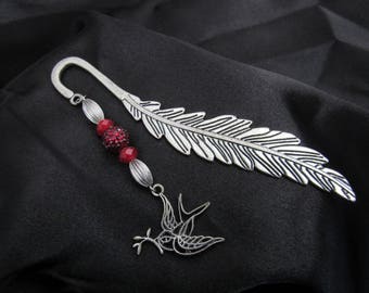 Bookmark silver bird and feather