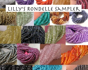 Natural Gemstone Beads, Rondelle Sampler, 10 Sets of 20 Rondelles, You Choose the stones! Tiny Gemstones, Mixed Lot, Faceted Gemstones