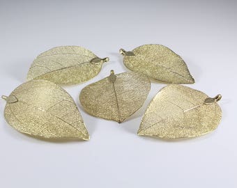 Natural Leaf Pendant, Gold Leaf Jewelry, Genuine Leaf Pendant, Natural Leaf Charms, Gold Plated Leaf Pendant (1-56)