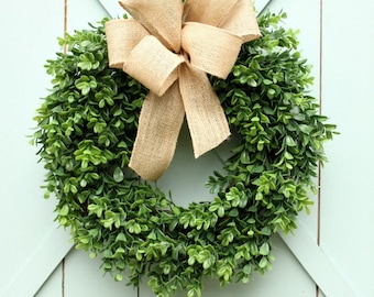 Outdoor Spring Wreath ~ Boxwood Wreath ~ Modern Farmhouse ~ Year Round Wreath ~ Door Wreath ~ Fixer Upper ~ Spring Wreath ~ Gift Under 50