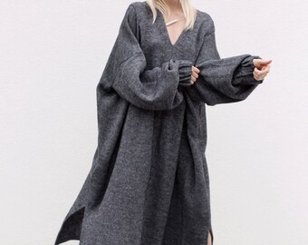 dress | oversized loose minimalist tunic dress made of wool | womens dresses