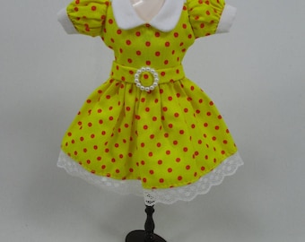 Blythe Outfit Handcrafted polka dots dress basaak doll # 12-48