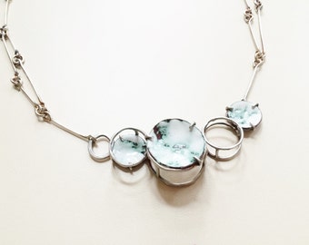 Green and White Sculptural Necklace