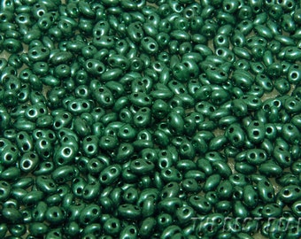 25g (430pcs) Jet Green Twin Double Hole Oval Preciosa Czech Glass Seed Beads 5x2.5mm