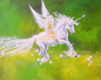 N I C E --> ANGEL ART POSTER, Guardian angel painting "Companion" Wall Decor, also for frame,Angel Wings Gift,Christening,Wedding,Birthday