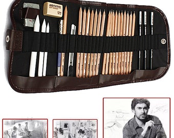 29Pcs Set Sketch Pencils Charcoal Extender Eraser Paper Pen Cutter Drawing Bag