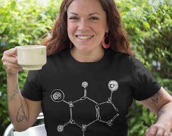T-shirt Caffeine molecule chemistry coffee barista chemist Tshirt Ladies Cotton shirt latte cappuccino beverage drink addict espresso