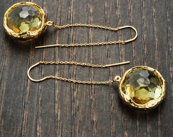 Crystal Threader Earrings Gold Chain Earrings Citrine Earrings Threader Jewelry