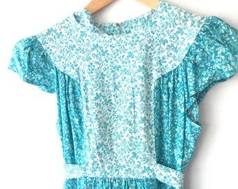 Vintage 70s Cotton Floral Prairie Sundress XS